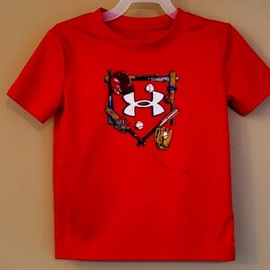 Under Armour red baseball theme athletic shirt
